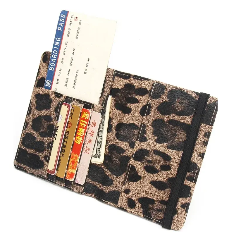 Brown Leopard Complex Passport Cover with Bandage Waterproof Passport Holder Built in RFID Blocking Protect Personal Information