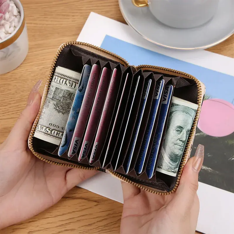 2025 New Leopard Print Multi Slot Single Accordion Card Bag Short Coin Purse ID Card Holder Card Cover Multi Slot Zipper Wallet