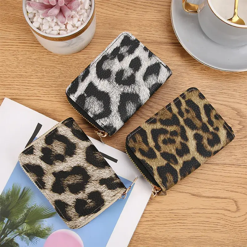 2025 New Leopard Print Multi Slot Single Accordion Card Bag Short Coin Purse ID Card Holder Card Cover Multi Slot Zipper Wallet