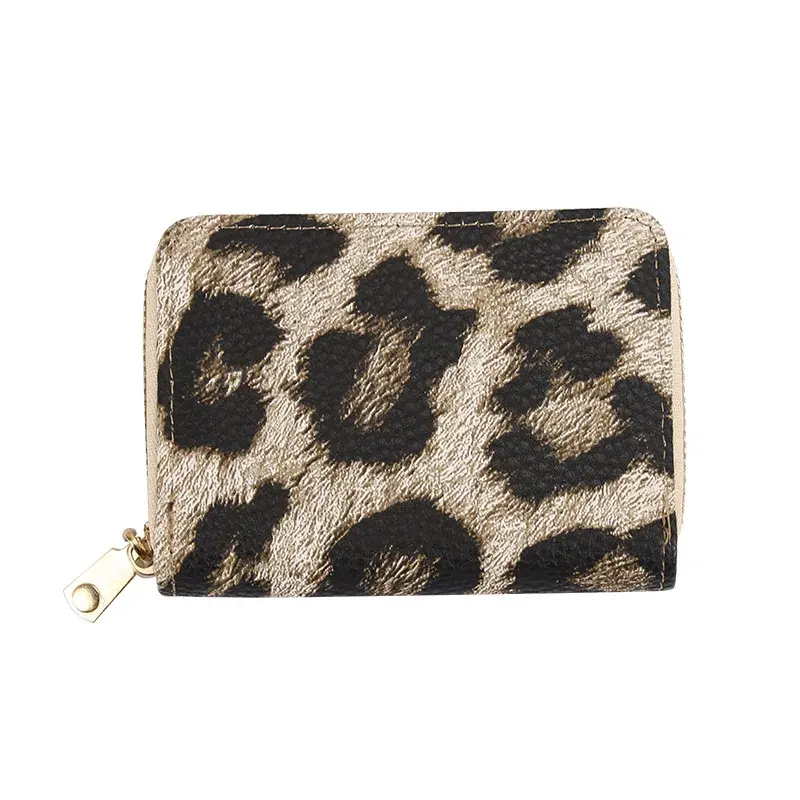 2025 New Leopard Print Multi Slot Single Accordion Card Bag Short Coin Purse ID Card Holder Card Cover Multi Slot Zipper Wallet