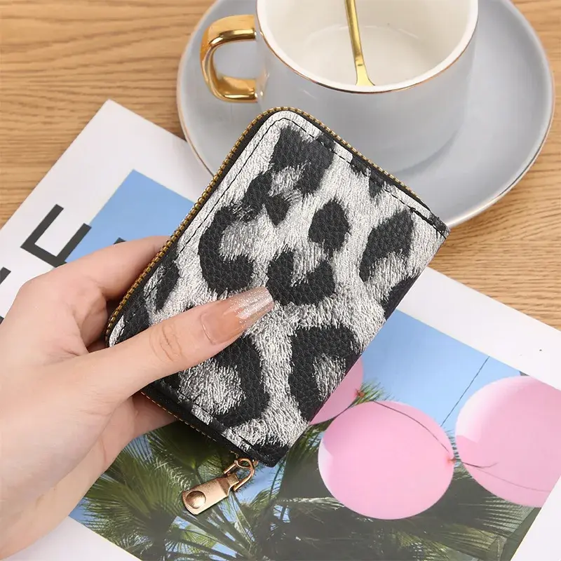 2025 New Leopard Print Multi Slot Single Accordion Card Bag Short Coin Purse ID Card Holder Card Cover Multi Slot Zipper Wallet