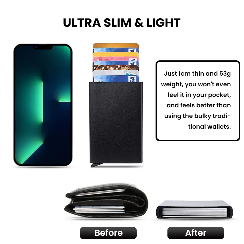 Rfid Smart Wallet Card Holder Metal Thin Slim Men Women Wallets Pop Up Minimalist Wallet Small Black Purse Vallet Walets for Men