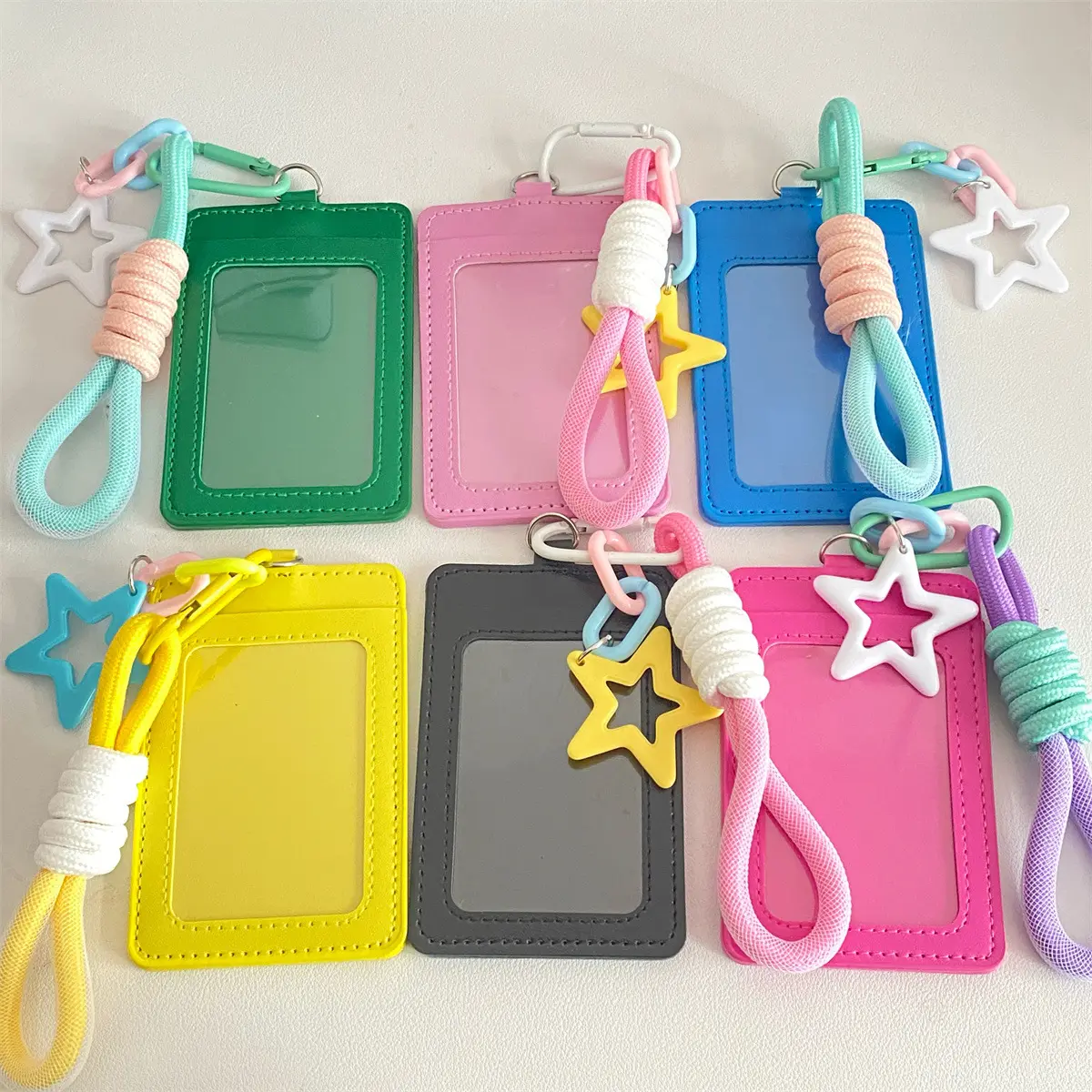 Cute candy color card holder, colorful woven rope keychain, student campus card, meal card, bus card, storage bag