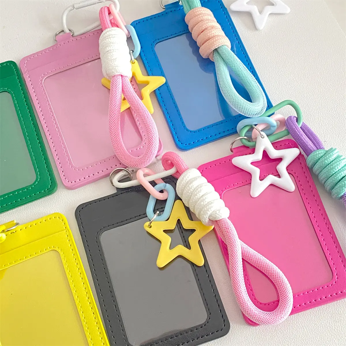Cute candy color card holder, colorful woven rope keychain, student campus card, meal card, bus card, storage bag