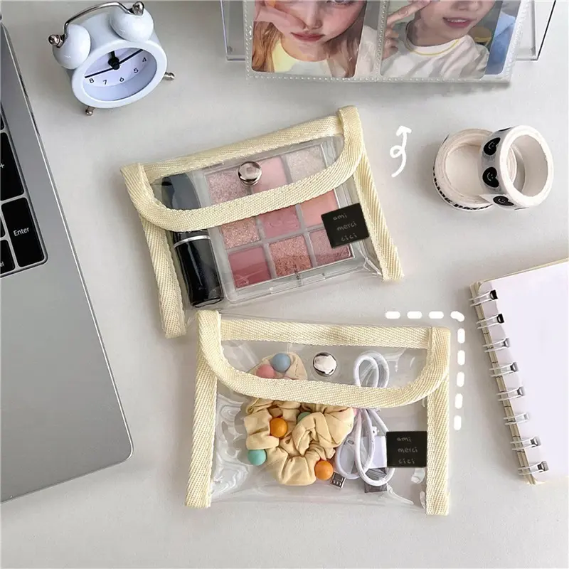 Kawaii Transparent PVC Cosmetic Bag 2025 Women Clear Small Coin Purse Hand Wallet Girls Pouch Fashionable Organizer