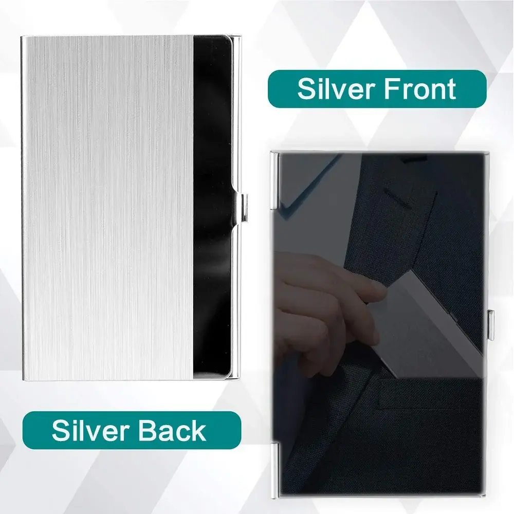 Premium Stainless Steel Business Card Holder - Ultra-thin Silver Metal Pocket Card Case for Men and Women; Simple Design