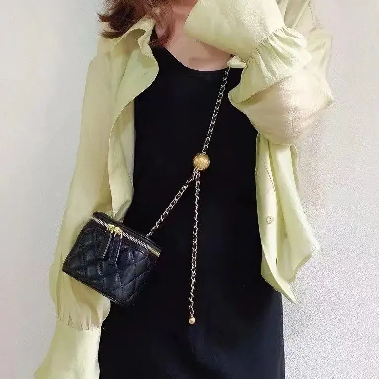 Versatile Tweed Styleargyll Chain Handle Double Ball Box Small Square Bag Trendy Single Shoulder Slant Cross Bag Makeup Bag