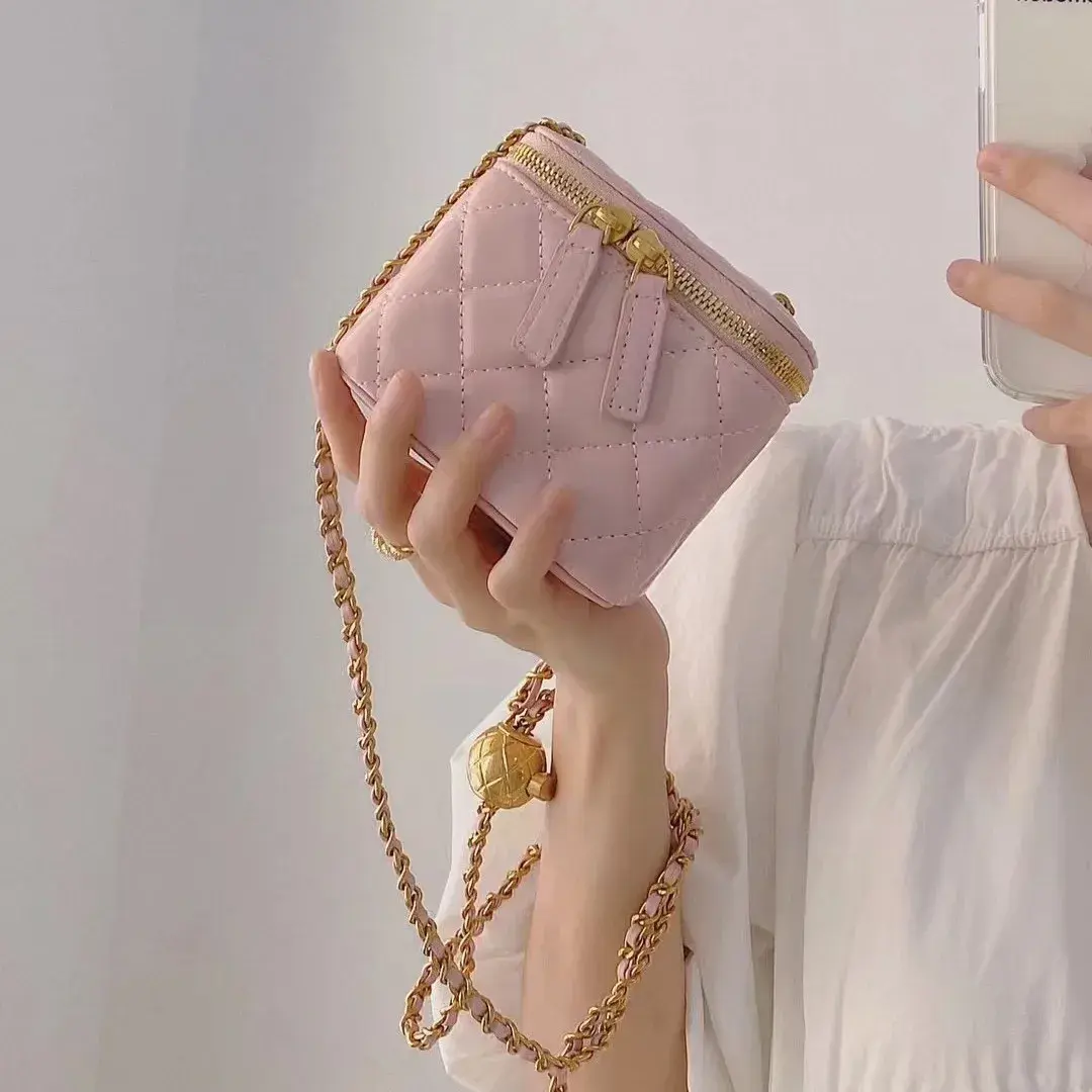 Versatile Tweed Styleargyll Chain Handle Double Ball Box Small Square Bag Trendy Single Shoulder Slant Cross Bag Makeup Bag