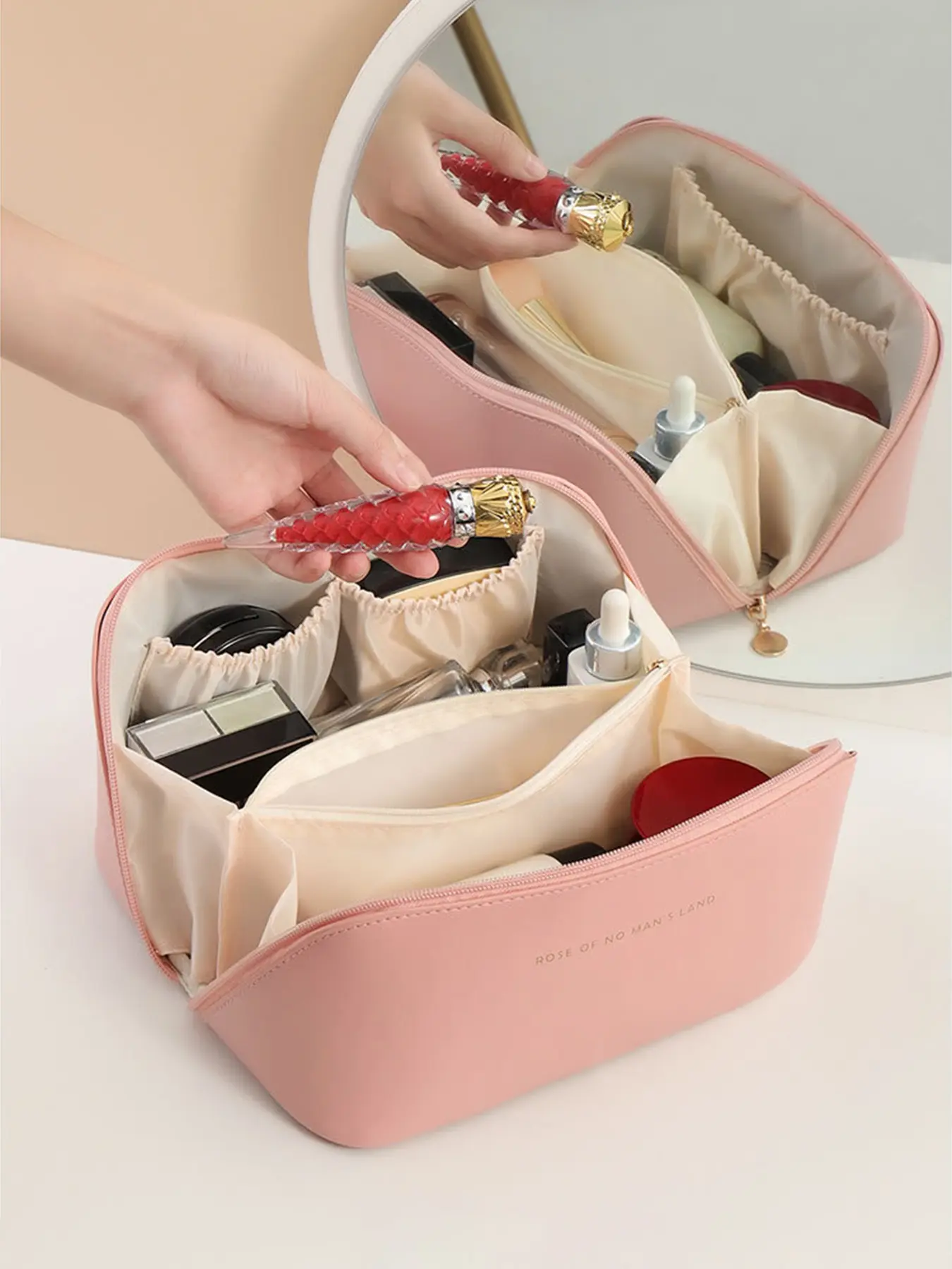 Travel Makeup Bag,Large Capacity Cosmetic Bags for Women,Waterproof Portable Pouch Open Flat Toiletry Bag Make up Organizer with