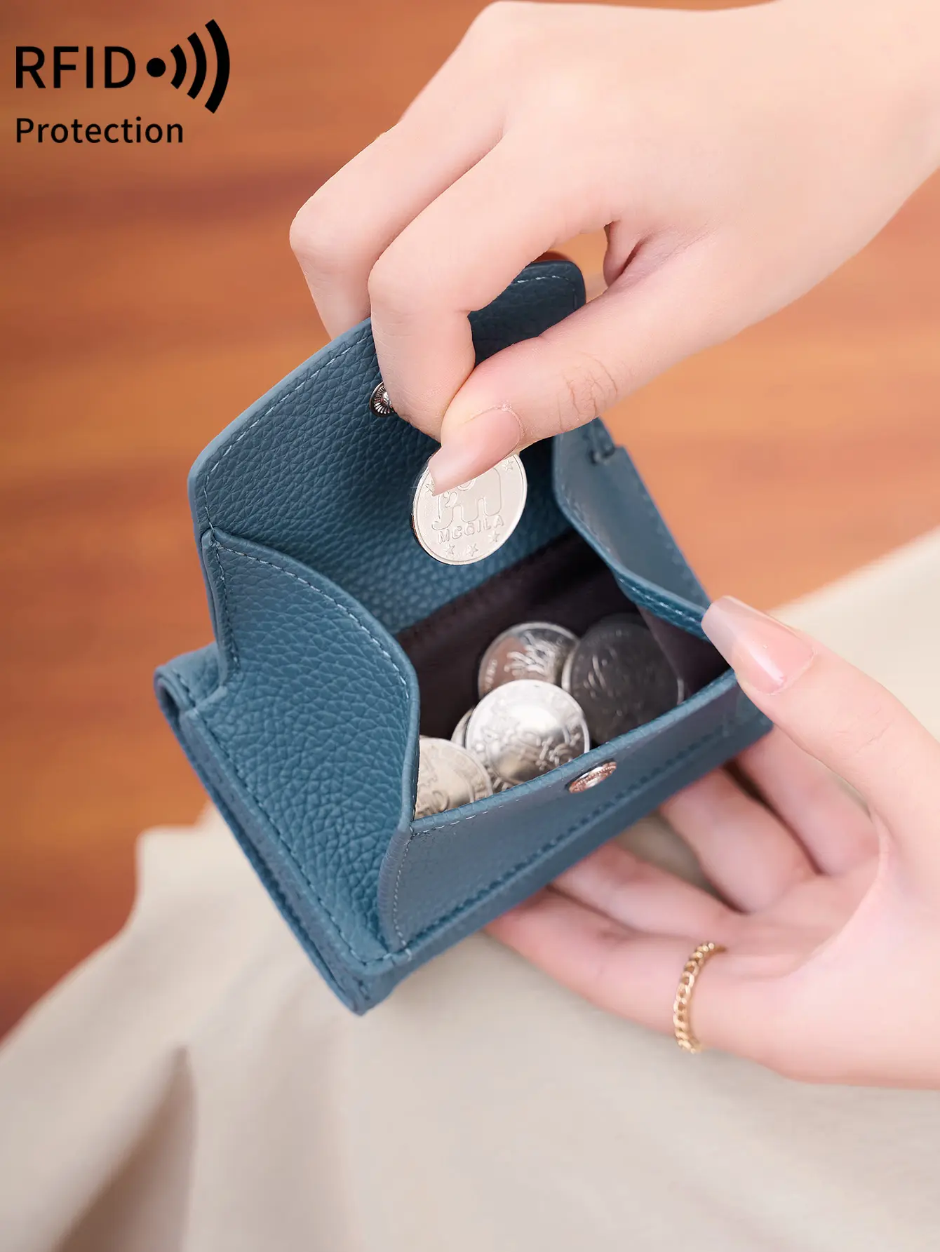 Fashion RFID Blocking Women Wallet Litchi Pattern Short Trifold Credit Card Holder Women Luxury Clutch Mini Portable Coin Purse