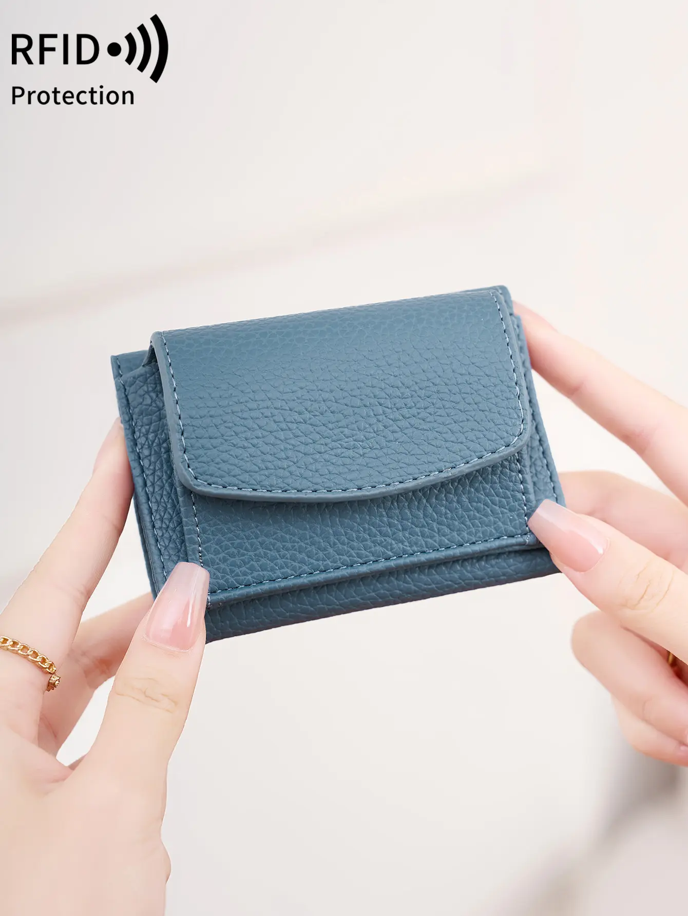 Fashion RFID Blocking Women Wallet Litchi Pattern Short Trifold Credit Card Holder Women Luxury Clutch Mini Portable Coin Purse