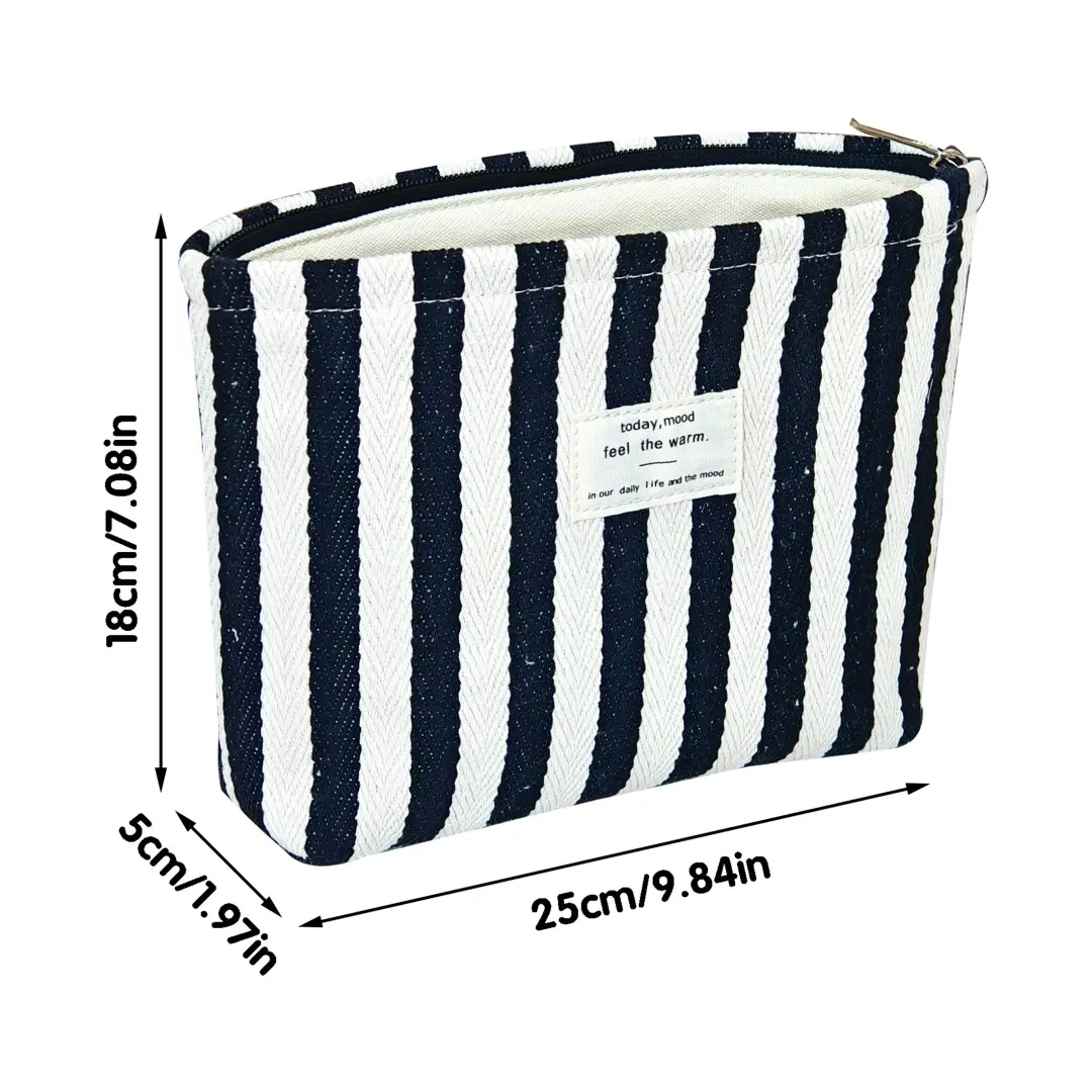 Striped fabric beauty bag makeup bag with zipper, travel-friendly, neutral wash bag, storage bag, simple and elegant makeup bag
