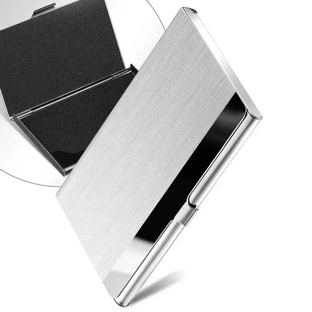 Premium Stainless Steel Business Card Holder - Ultra-thin Silver Metal Pocket Card Case for Men and Women Simple Design Wallet