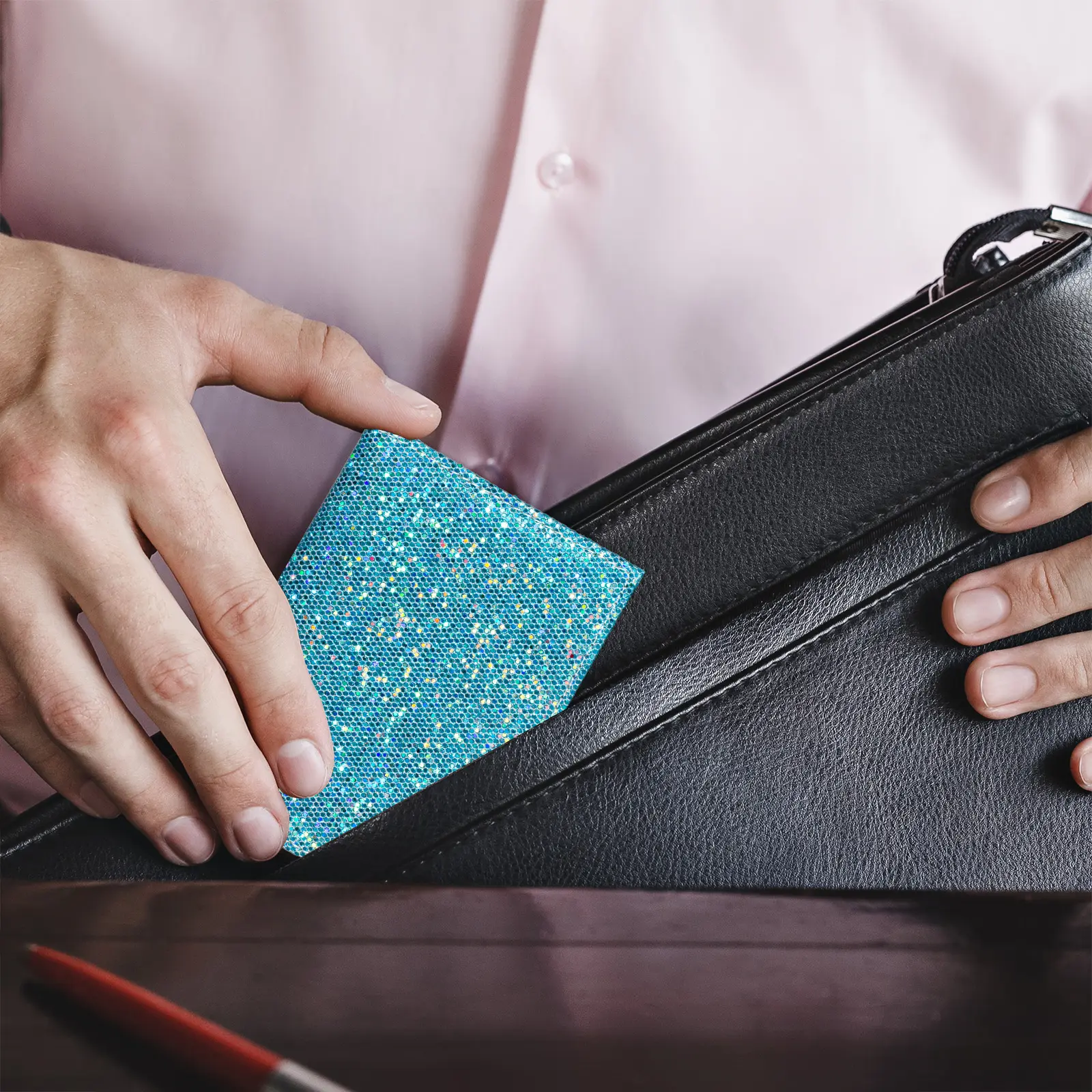 Glitter Minimalist Card Holder Cover with Vaccine Card Slot, Bi-fold Travel Slim Wallet for Women