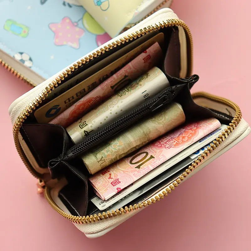 Fruit Print Cute Short Chain Wallet Female Student Wallet Large Capacity Strawberry Fresh Coin Purse Bank Card Credit Card Holde