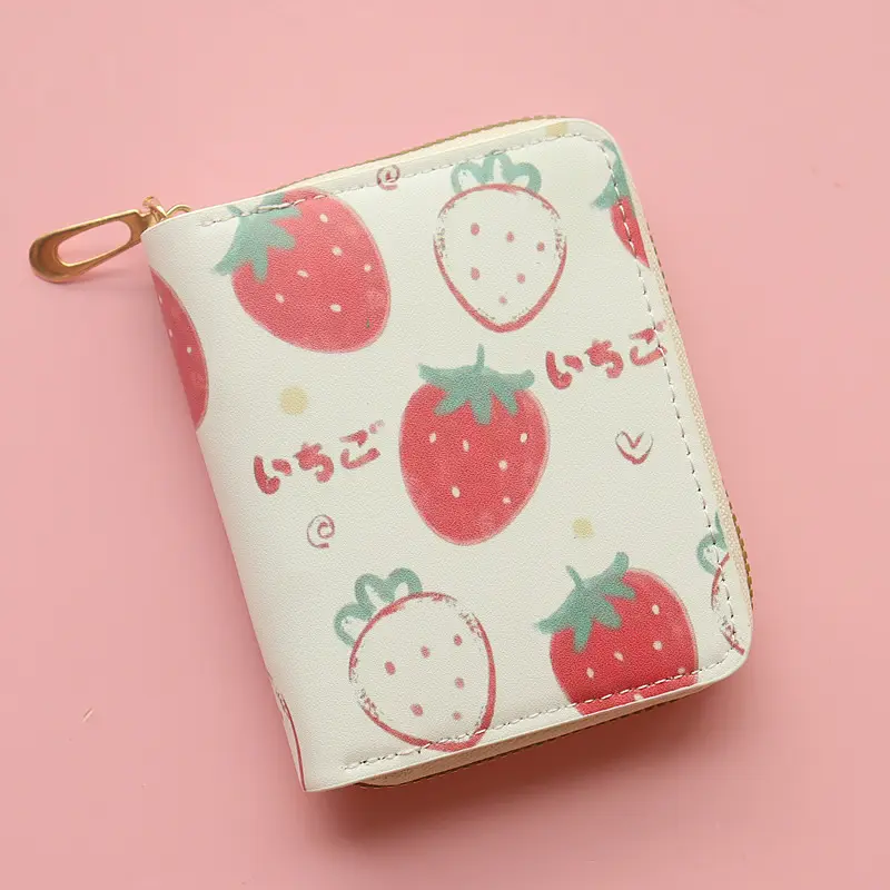 Fruit Print Cute Short Chain Wallet Female Student Wallet Large Capacity Strawberry Fresh Coin Purse Bank Card Credit Card Holde