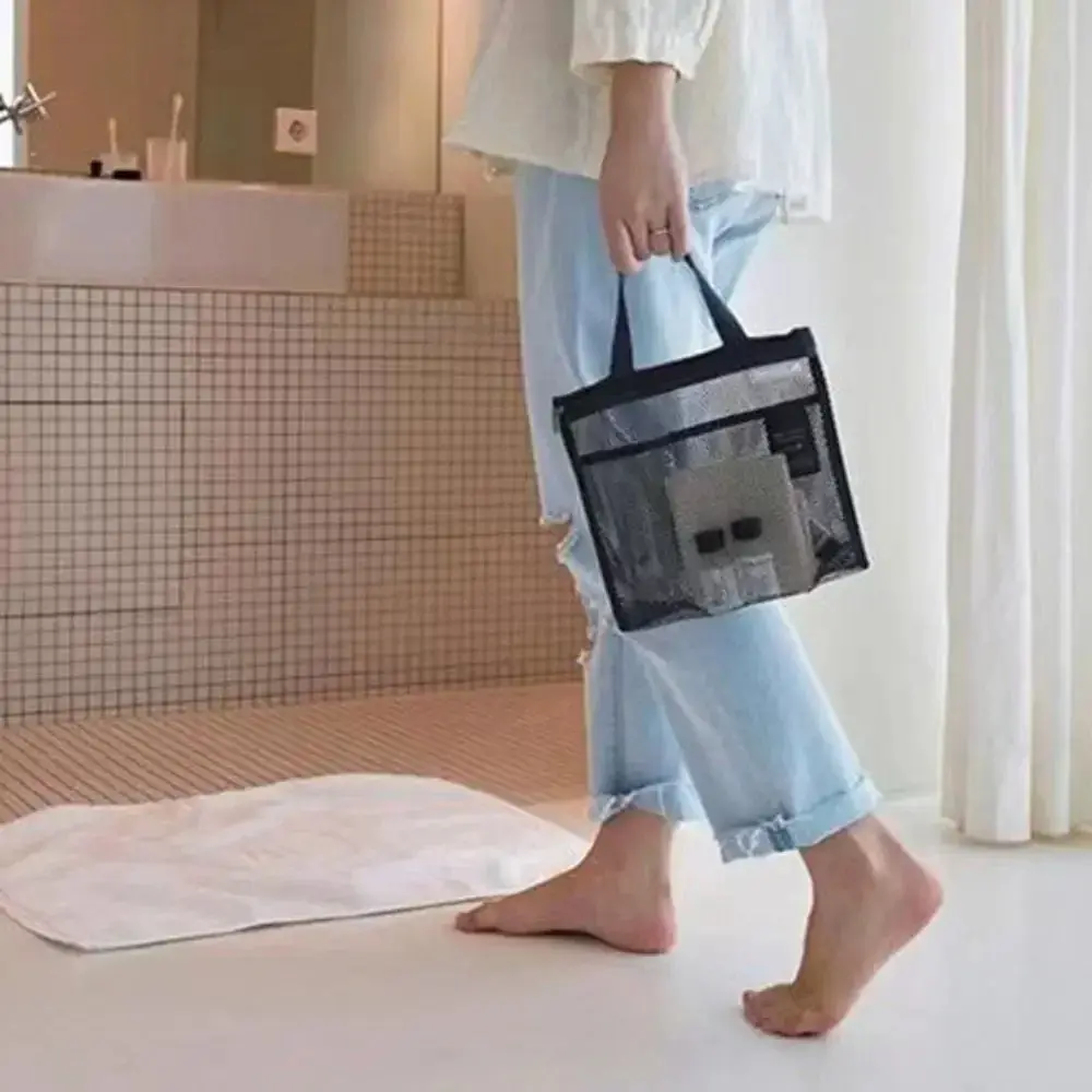 Travel Storage Shower Bag Beach Toilet Bag Cosmetic Bag Handbag Mesh Bag Toiletries Storage Bag for Outdoor Suppleis