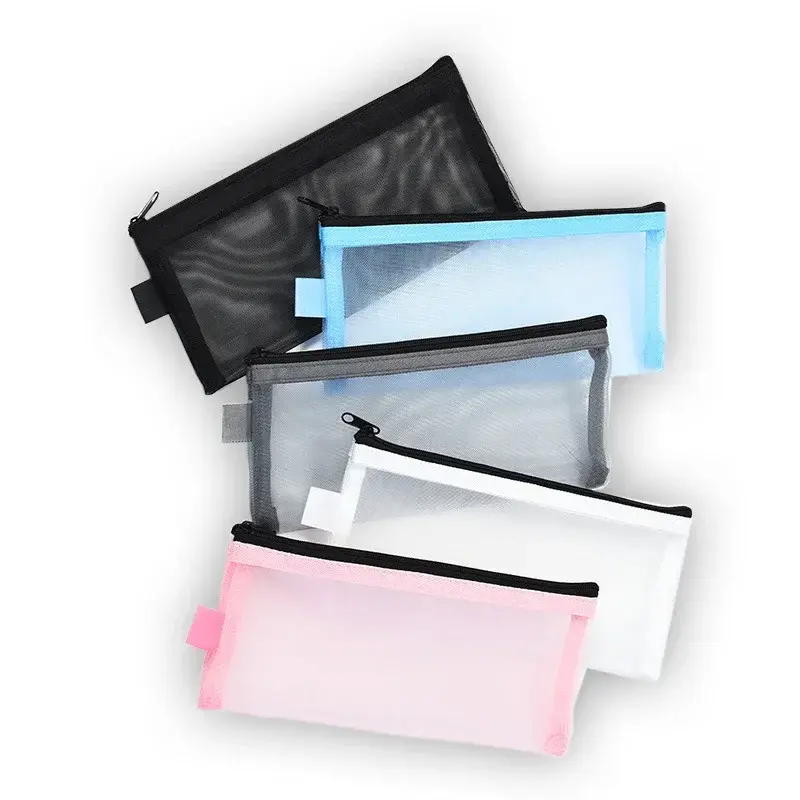 Cosmetic Bag Travel Wash Storage Bag Mesh Pen Bag Portable Zipper Receipt Storage Bag Makeup Pouch