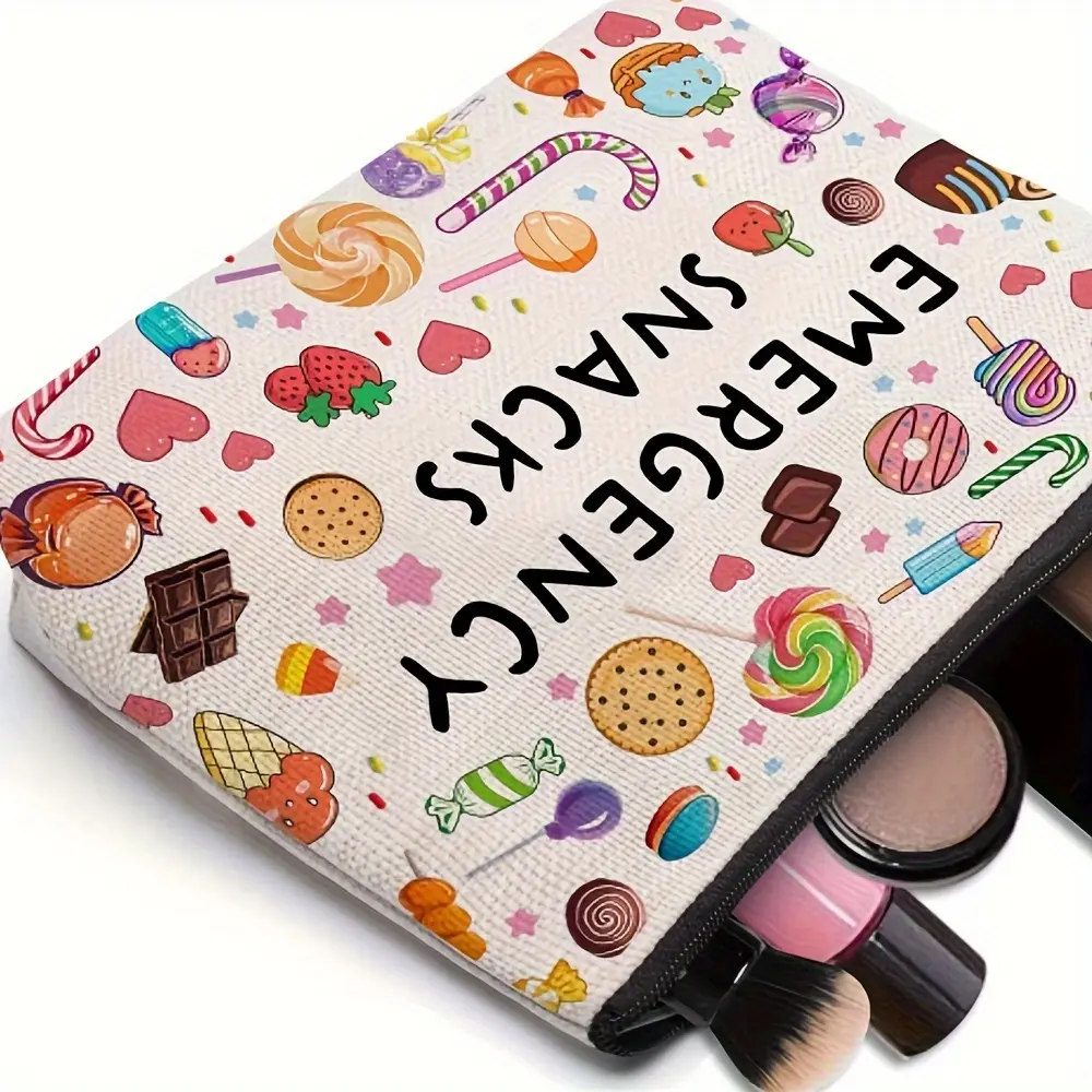 Emergency Snacks Makeup Bag Fun Candy Treat Design Lightweight Travel Pouch for Women Compact Cosmetic Organizer Zipper Closure