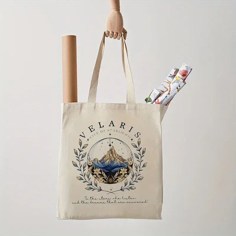 90s ACOTAR Velaris Pattern Tote Bag Canvas Shoulder Bag For Daily Commute Women's Shopping Bag Trendy Folding Shoulder Bag