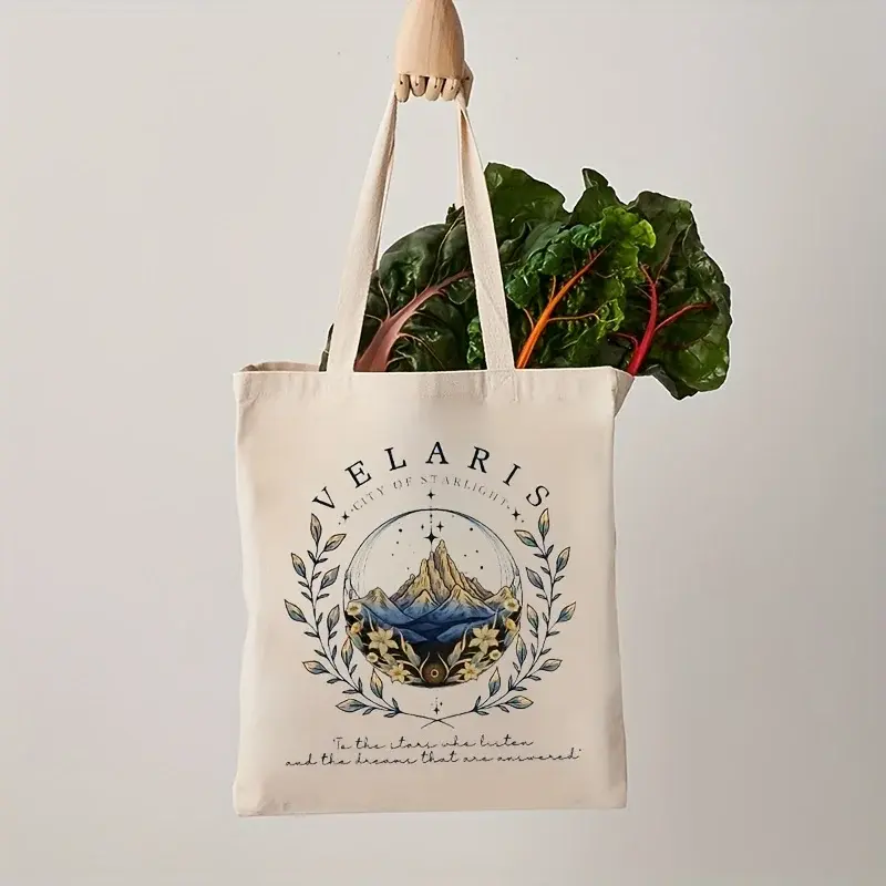 90s ACOTAR Velaris Pattern Tote Bag Canvas Shoulder Bag For Daily Commute Women's Shopping Bag Trendy Folding Shoulder Bag