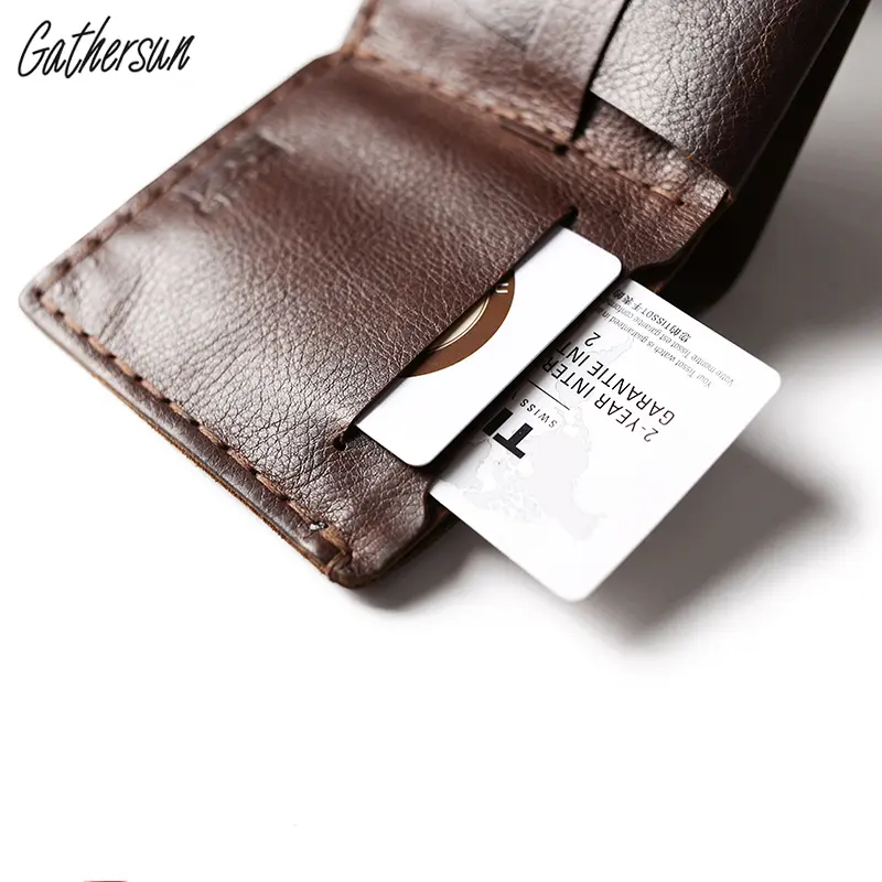Gathersun Handmade Leather Square Wallet Unisex Short Pocket Wallet with Coin Pocket and 3 Credit Card Slots