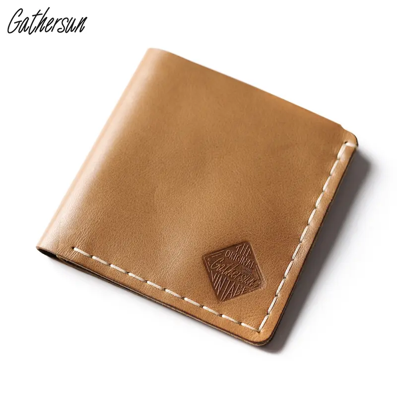 Gathersun Handmade Leather Square Wallet Unisex Short Pocket Wallet with Coin Pocket and 3 Credit Card Slots