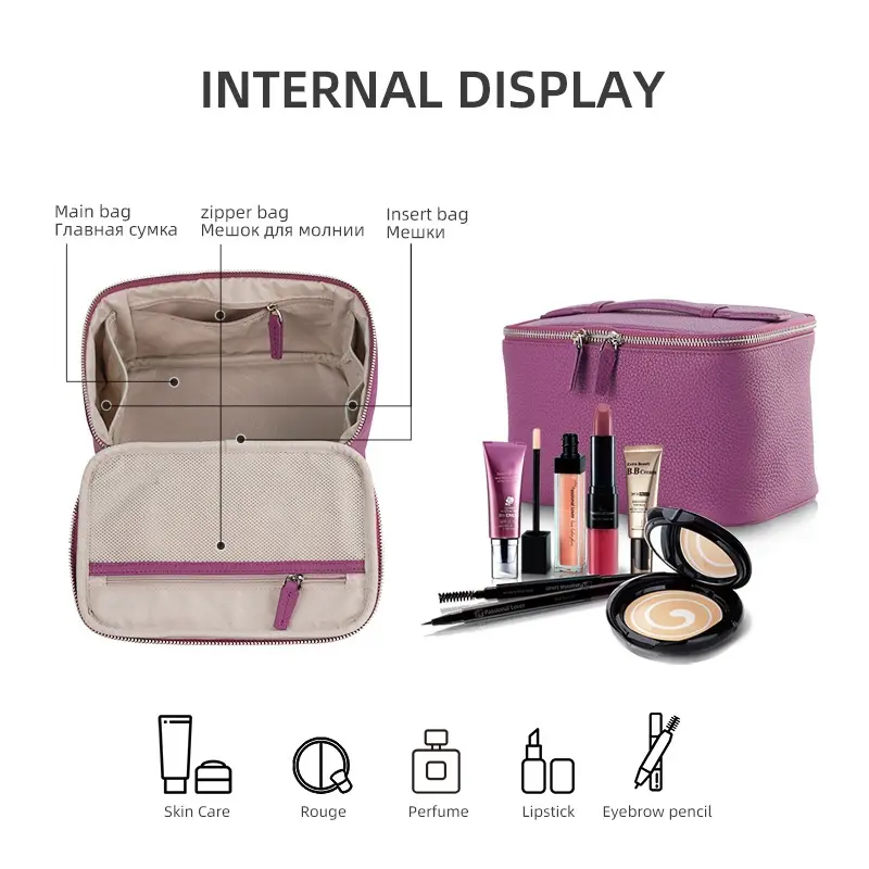 Customizable Name Cowhide Makeup Bag Travel Portable Wash Bag High-end Sense Large Capacity Storage Bag Handbag
