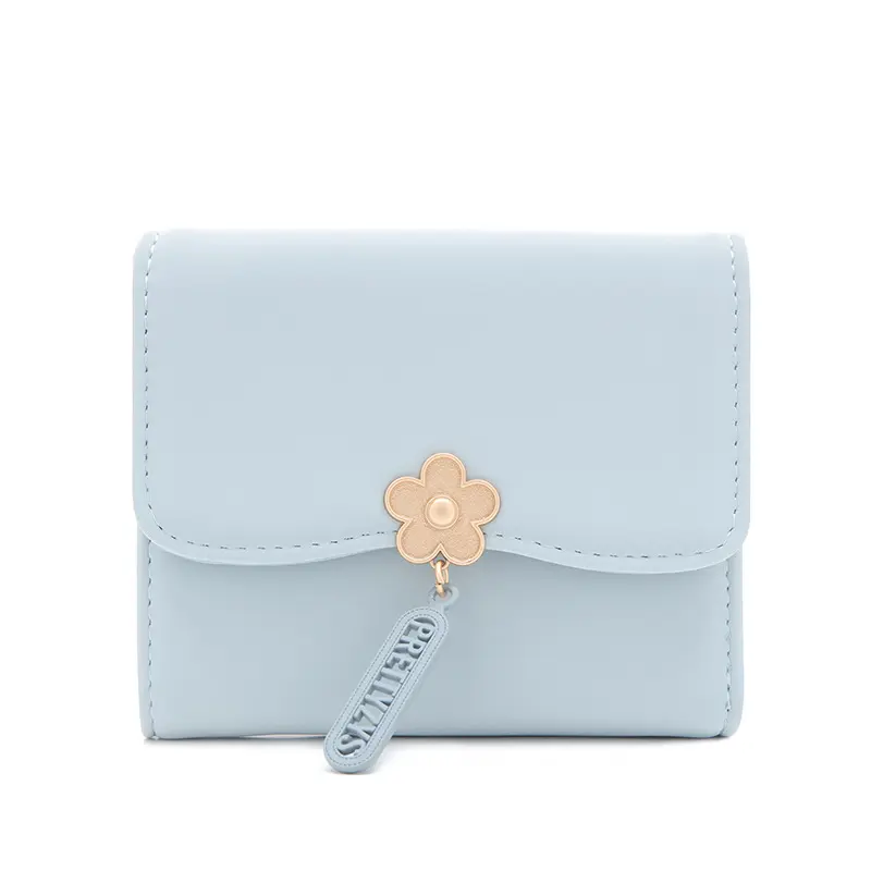 Wallet women's short 2024 summer new women's flower pendant three fold bag large capacity folding multi-functional student coin