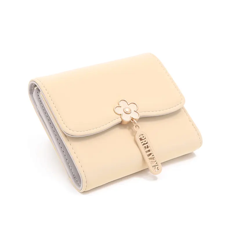 Wallet women's short 2024 summer new women's flower pendant three fold bag large capacity folding multi-functional student coin