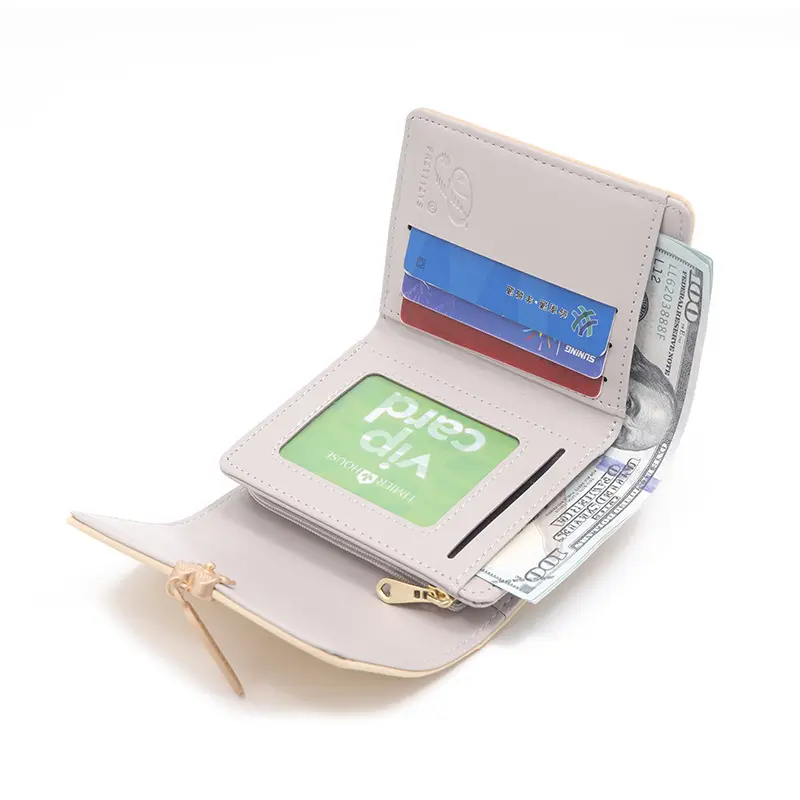 Wallet women's short 2024 summer new women's flower pendant three fold bag large capacity folding multi-functional student coin