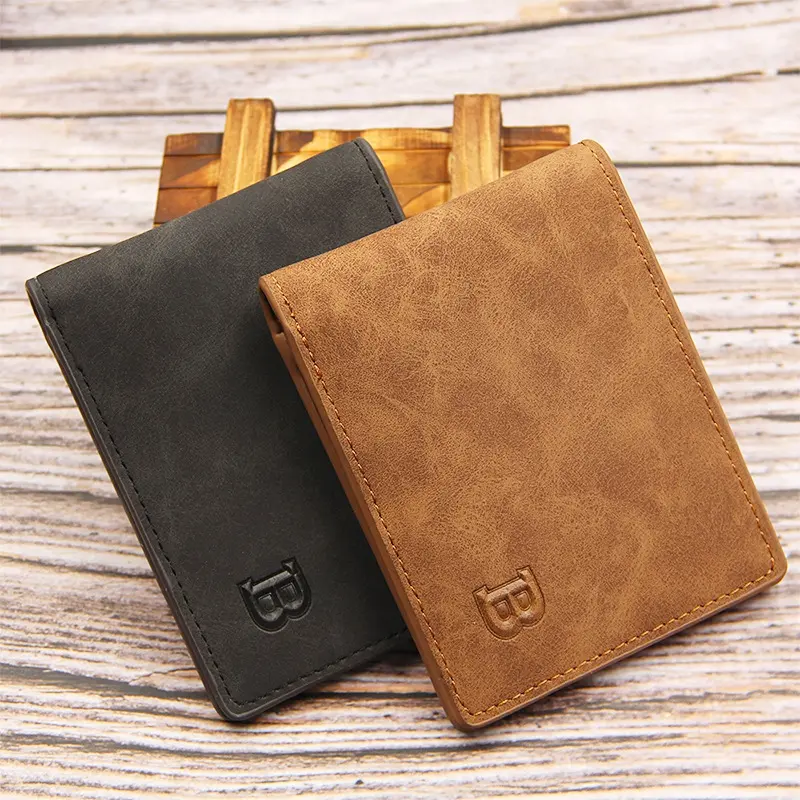 2021 New Men's Wallet Short Multi-card Coin Purse Fashion Casual B Wallet Male Youth Thin Two-fold Horizontal Soft Wallet Men Pu
