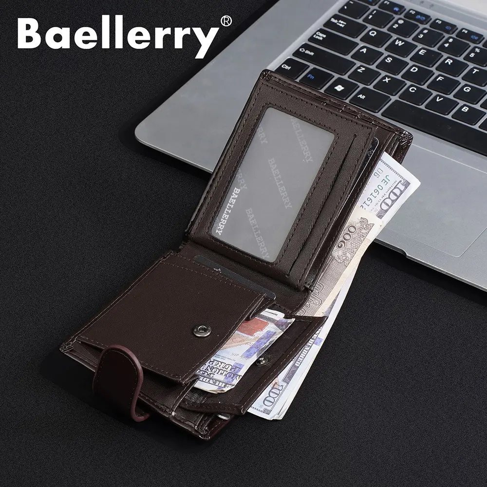 Baellerry New Short Men Wallets Zipper Coin Pocket Business Male Purses High Quality PU Card Holder Small Wallet For Men