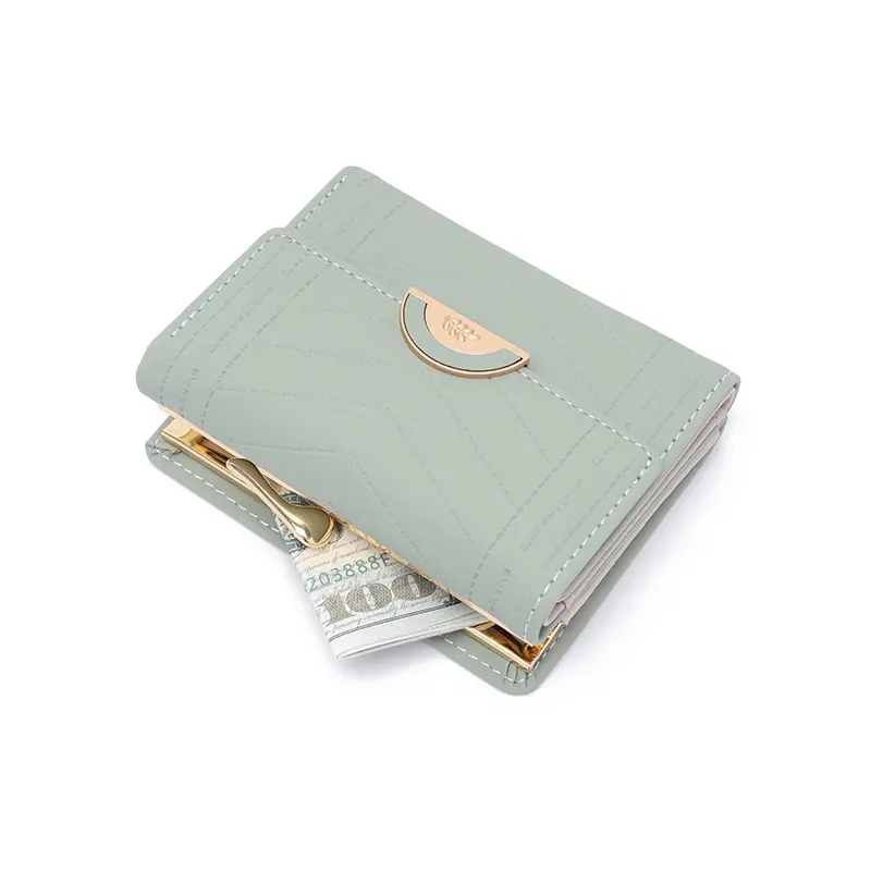 Autumn and winter new women's short wallet Korean PU high texture iron frame diamond lattice small square bag simple everything