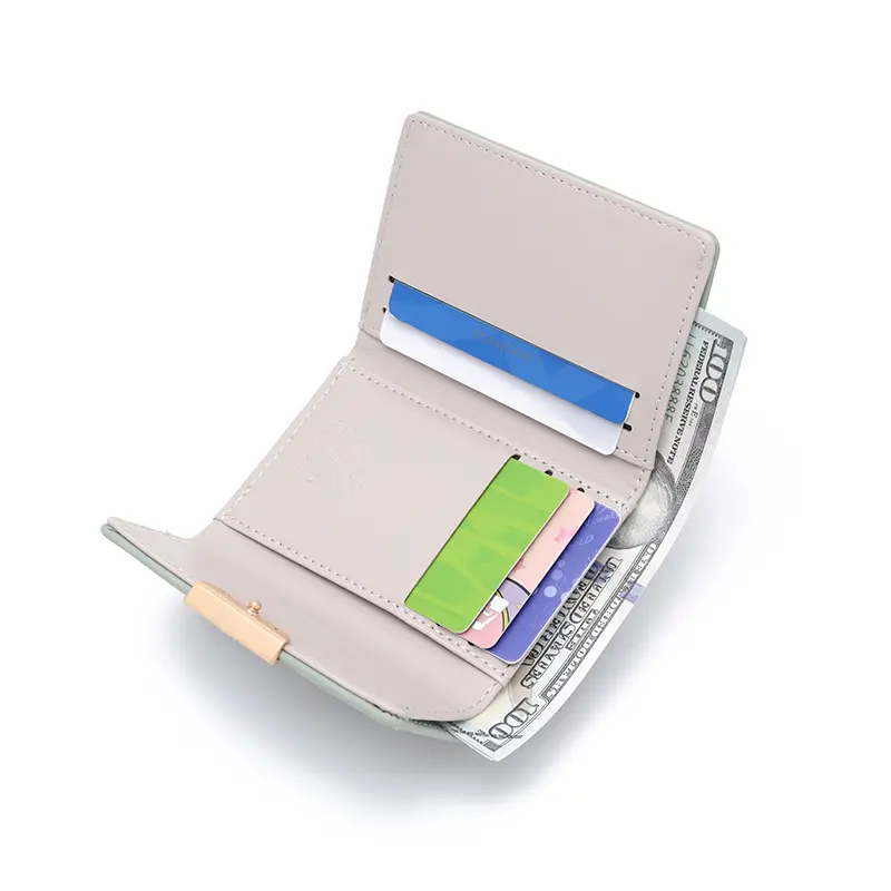 Autumn and winter new women's short wallet Korean PU high texture iron frame diamond lattice small square bag simple everything
