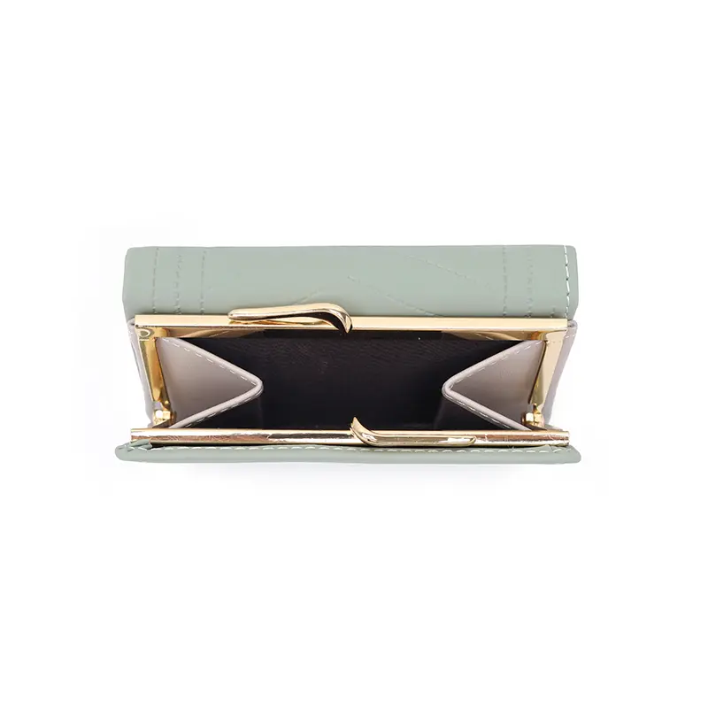 Autumn and winter new women's short wallet Korean PU high texture iron frame diamond lattice small square bag simple everything
