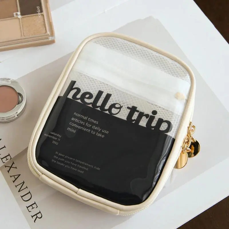 Mini Clear Travel Makeup Organizer Bag Small Cute Preppy Makeup Bag Cosmetic Zipper Toiletry Storage Clutch Coin Pouch for Women