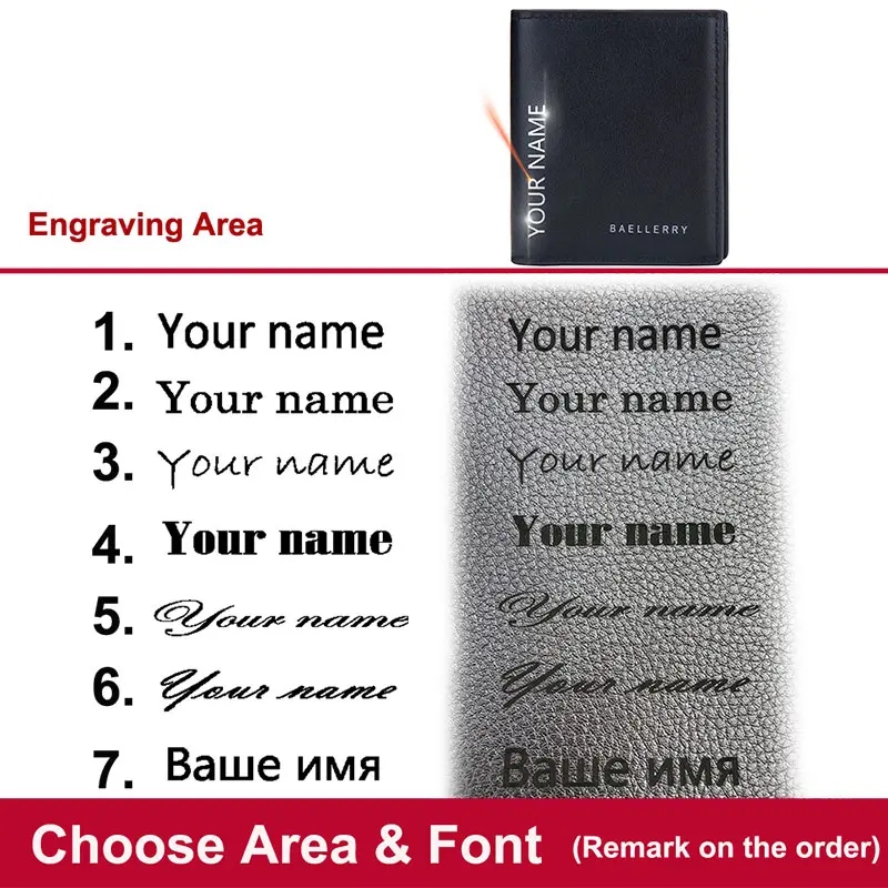 Baellery Name Engraving Men Wallets New Short Slim Card Holders Male Purses Luxury Top Quality Simple Small Men's Wallet