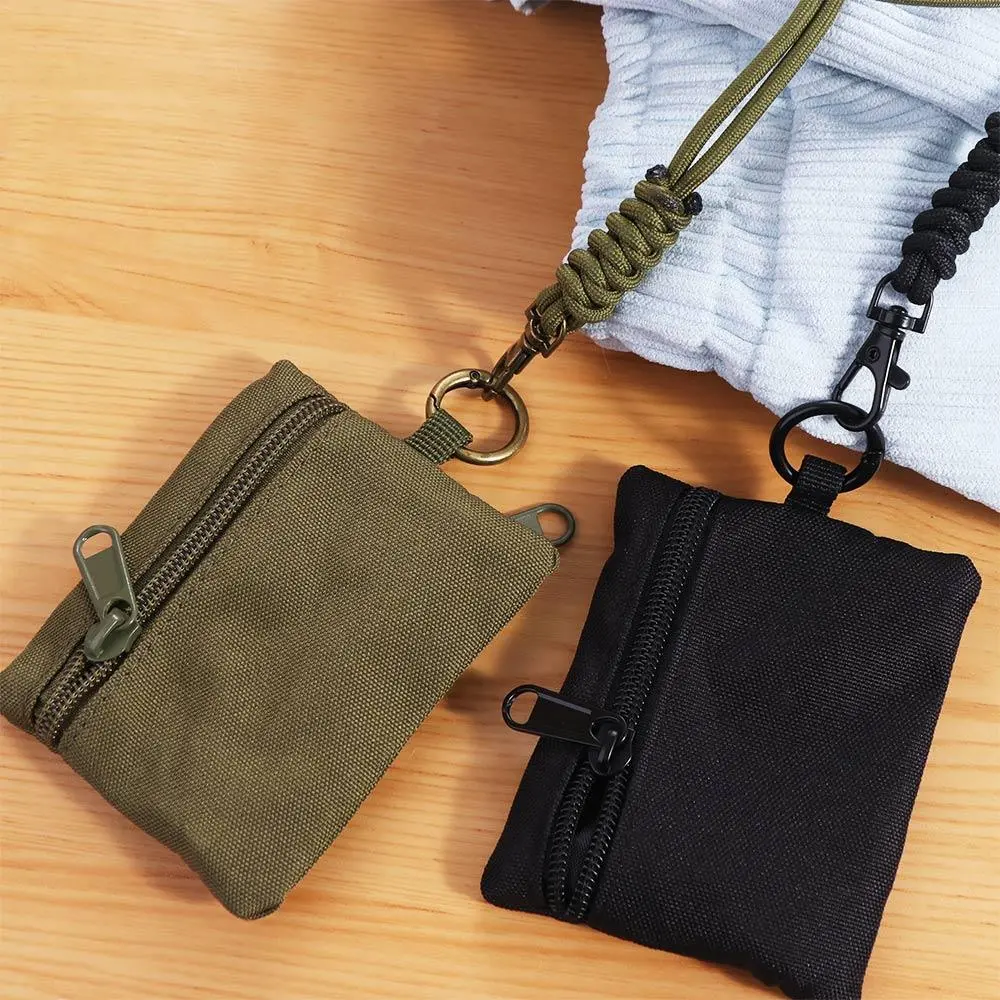 Portable Square Hanging Neck Coin Purse Nylon Oxford Cloth Mini Wallet with Lanyard Small Zipper Card Holder for Women Men