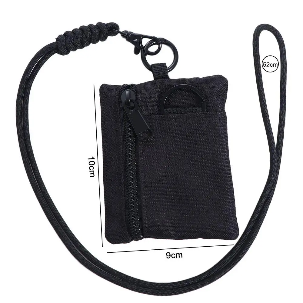 Portable Square Hanging Neck Coin Purse Nylon Oxford Cloth Mini Wallet with Lanyard Small Zipper Card Holder for Women Men