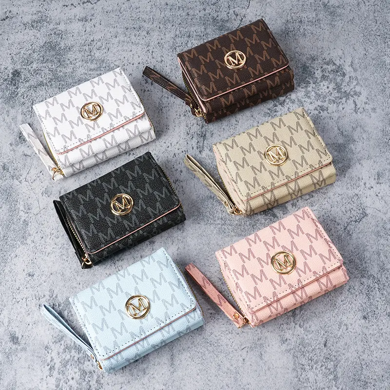 New style women's wallet, short, European and American PU high-end coin purse, printed, multi-card slots, small wallet, money cl