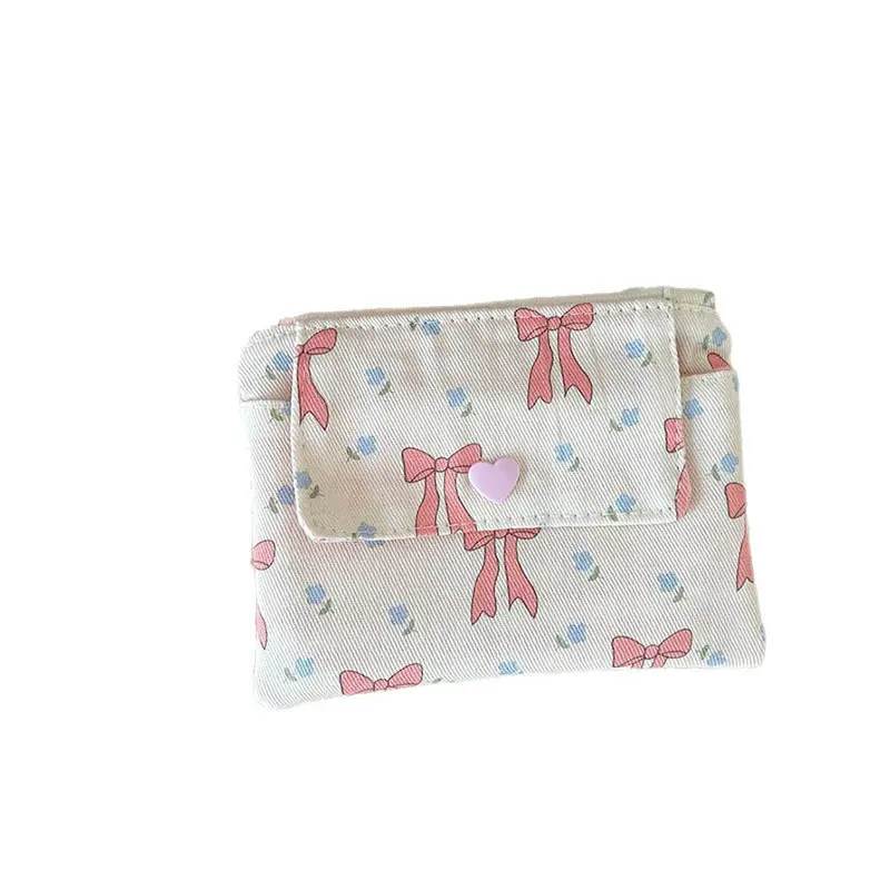 Multifunctional Document Card Bag Key Coin Purse for Women Cartoon Floral Bow Print Coin Purse Cute Storage Bag Purse