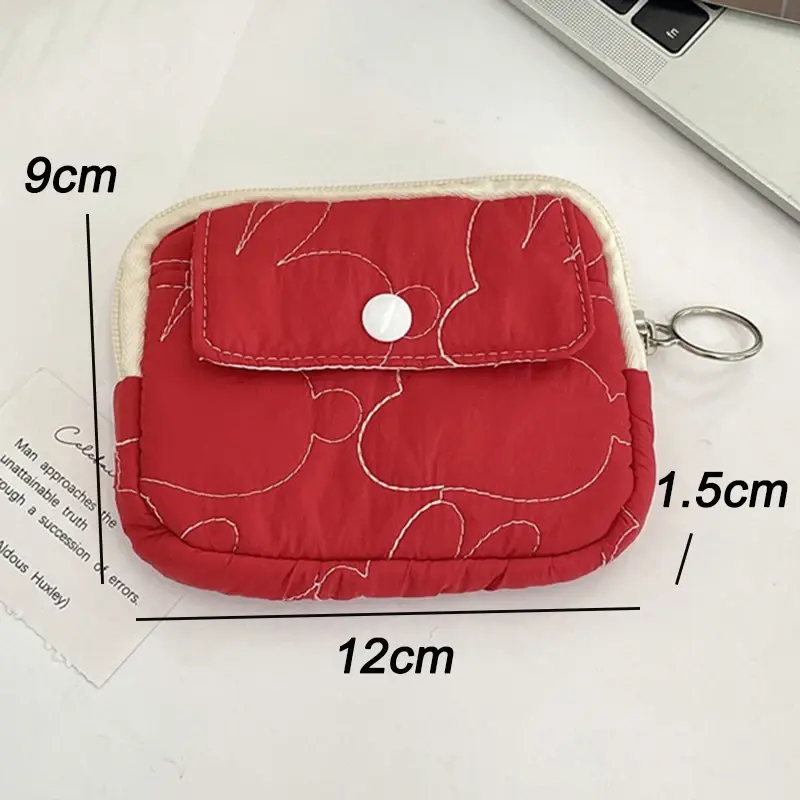 Cute Cartoon Flower Square Storage Bag Portable Wallet Coin Purse ID Card Holder Quilting Small Makeup Zipper Bags Mini Pouch