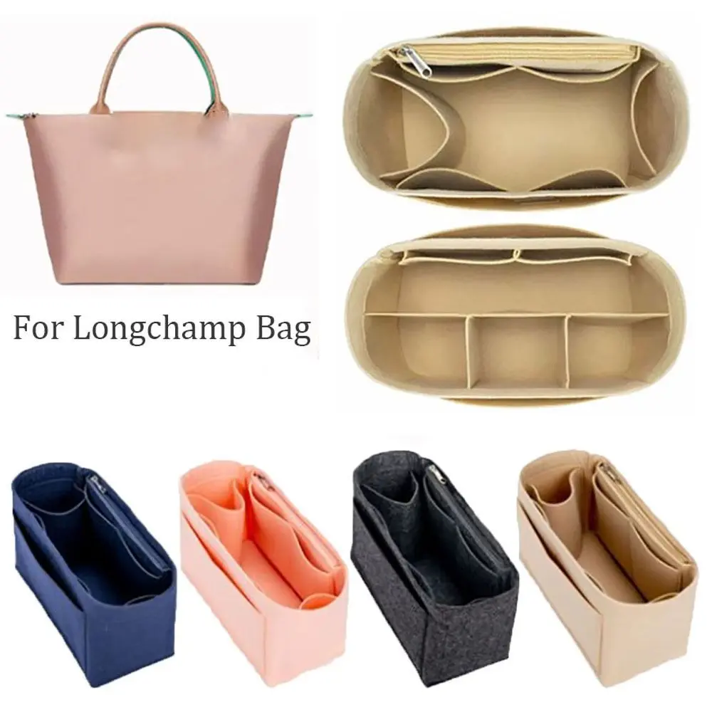 2 Styles Zipper/Grid Felt Insert Liner Purse Organiser Pouch Handbag Tote Bag Internal Bag For Longchamp High-quality Insert Bag