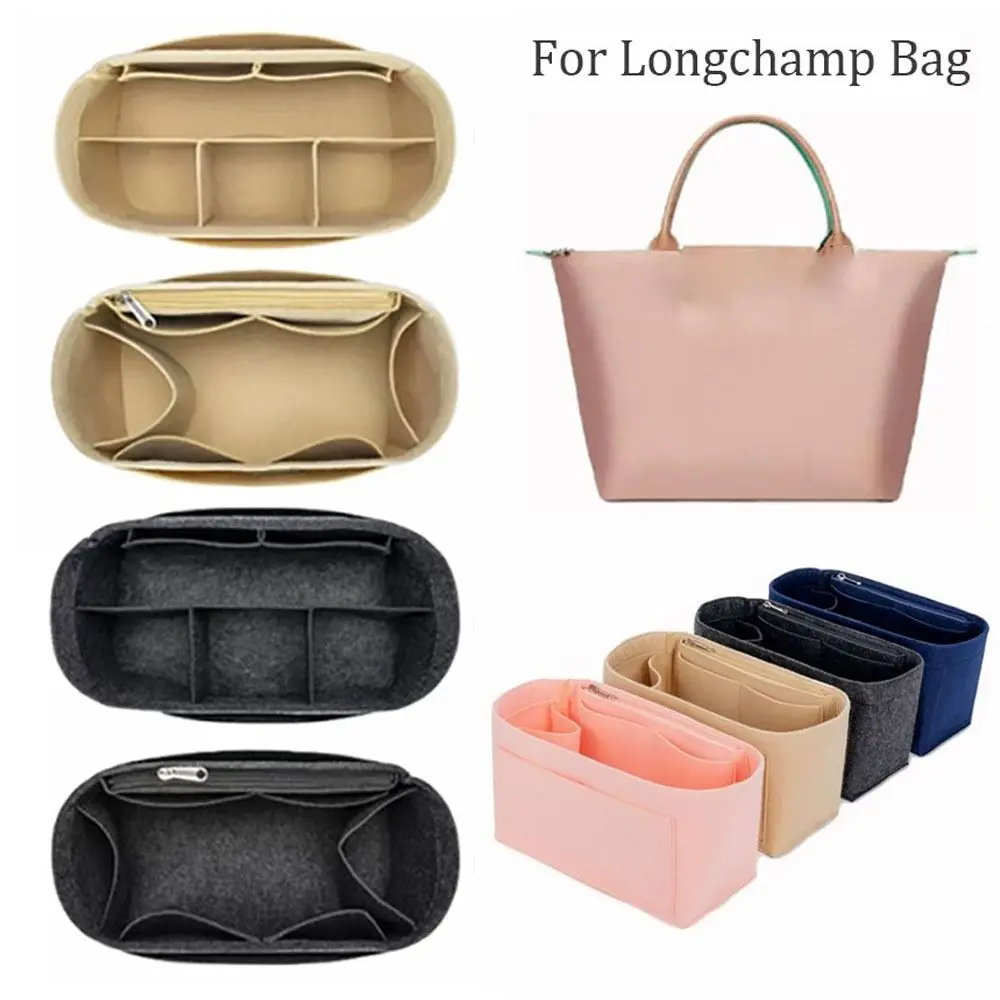 2 Styles Zipper/Grid Felt Insert Liner Purse Organiser Pouch Handbag Tote Bag Internal Bag For Longchamp High-quality Insert Bag