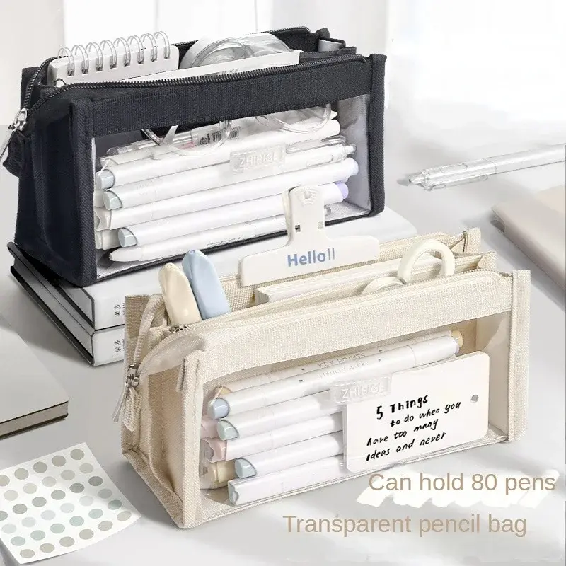 Student Multi-layer Pencil Case Transparent Large Capacity Marker Pen case Girl Storage pencil Pouch Children's Stationery Bag