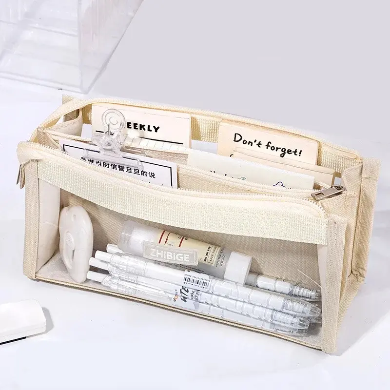 Student Multi-layer Pencil Case Transparent Large Capacity Marker Pen case Girl Storage pencil Pouch Children's Stationery Bag