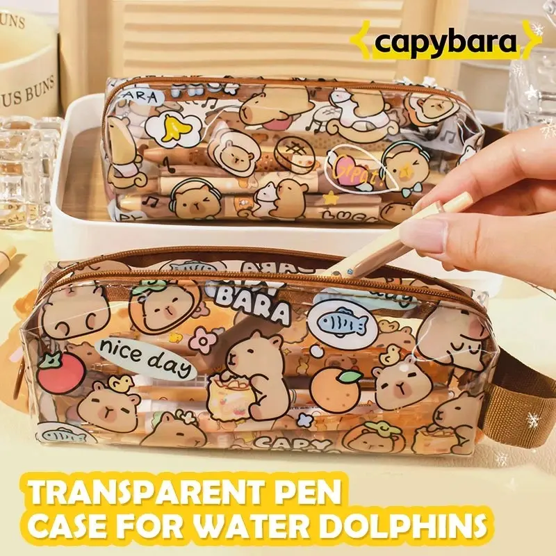Cartoon Capybara Pencil Cases Cute Pen Bags Kawaii Zipper Pencil Case Students Stationery School Office Supplies Gifts