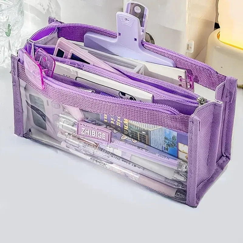 Student Multi-layer Pencil Case Transparent Large Capacity Marker Pen case Girl Storage pencil Pouch Children's Stationery Bag