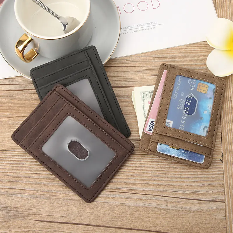 Foreign trade new pu men's card bag crazy horse leather change clip unisex and unisex purse multi-function card position